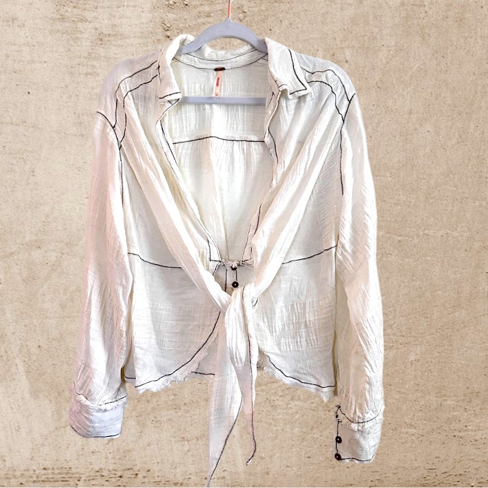 Free People Distressed White Blouse